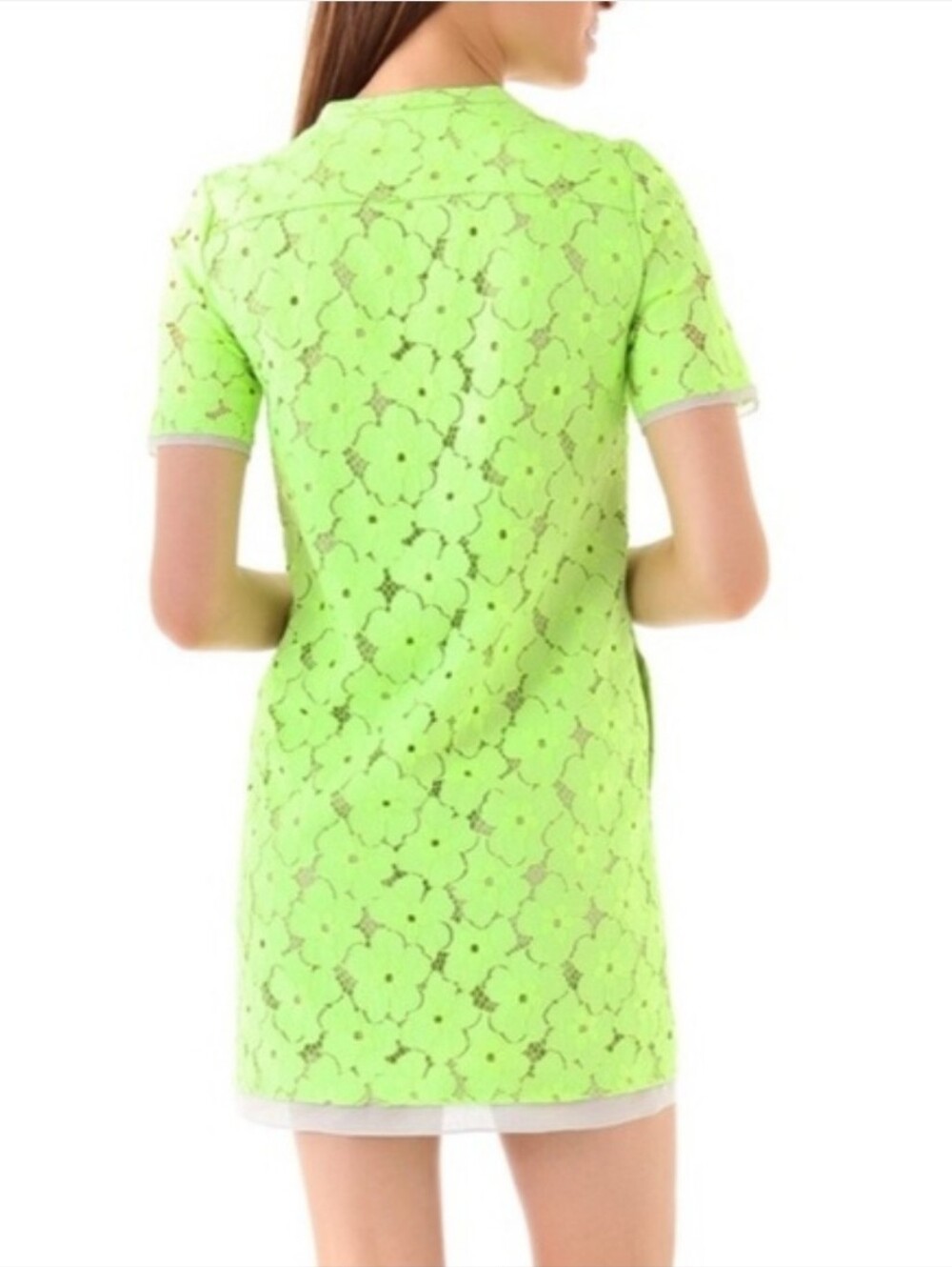 Diane Von Furstenberg dress Neon Green floral lace Warner wool silk shift dress‎